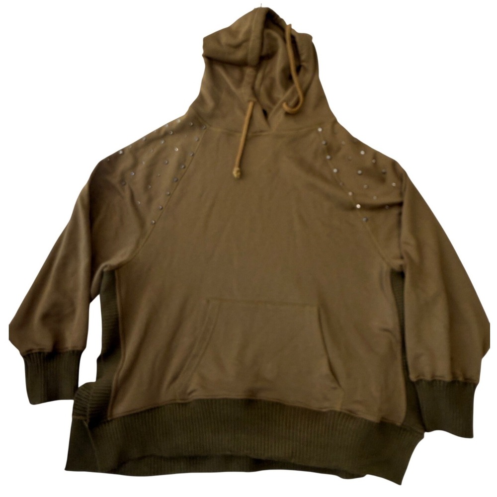 Miss Me Womens Olive Green Studded Mixed Media Hoodie Sweatshirt Large MT2734L